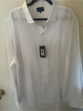 FIN Bradford 100% Linen Button Front Shirt White Long Sleeve 3XL NWT